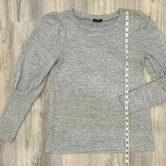 White Birch Puff Long Sleeve Pullover Crew Neck Sweater Top Gray Size S - Picture 3 of 6